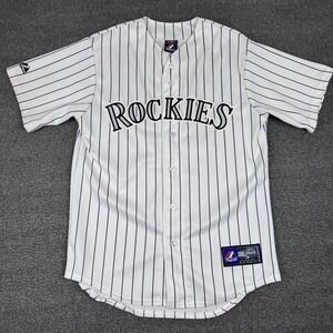 Vintage Majestic Colorado Rockies Jersey Mens M Pinstripe Todd Helton Baseball